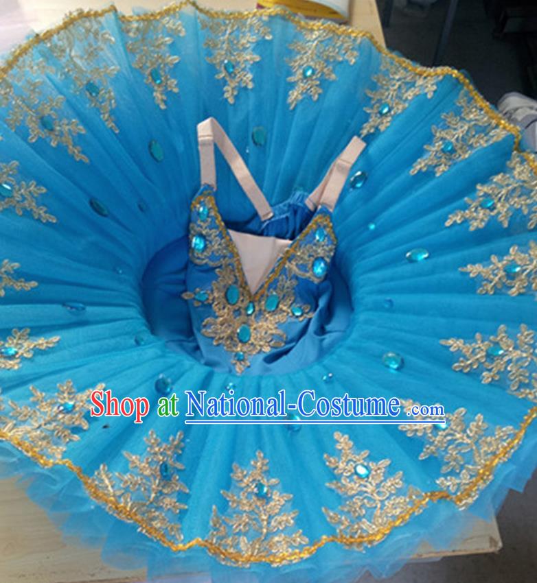 Professional Children Ballet Tutu Dance Blue Dress Modern Dance Ballerina Stage Performance Costume for Kids