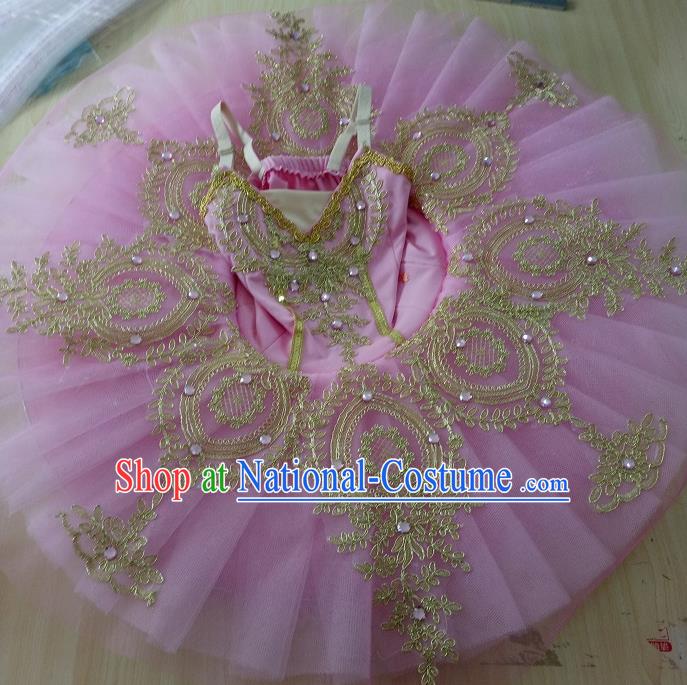 Professional Children Ballet Tutu Dance Embroidered Pink Dress Modern Dance Ballerina Stage Performance Costume for Kids