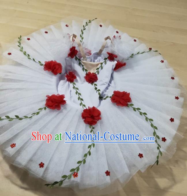 Professional Children Ballet Tutu Dance Red Peony Dress Modern Dance Ballerina Stage Performance Costume for Kids