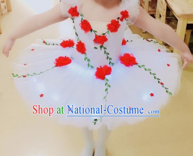 Professional Children Ballet Tutu Dance Red Peony Dress Modern Dance Ballerina Stage Performance Costume for Kids