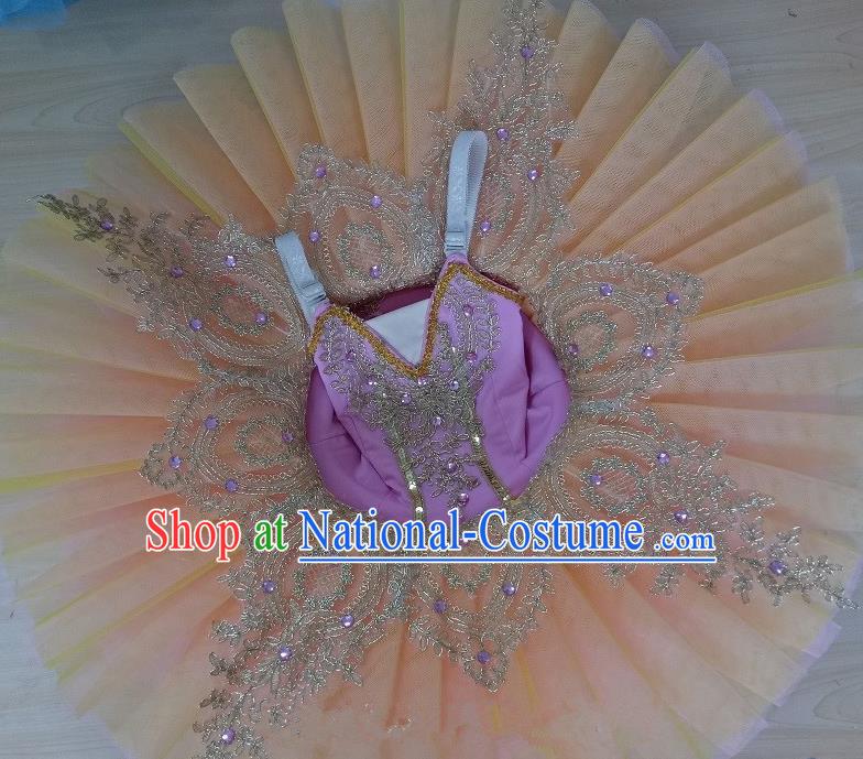 Professional Children Ballet Tutu Dance Orange Dress Modern Dance Ballerina Stage Performance Costume for Kids