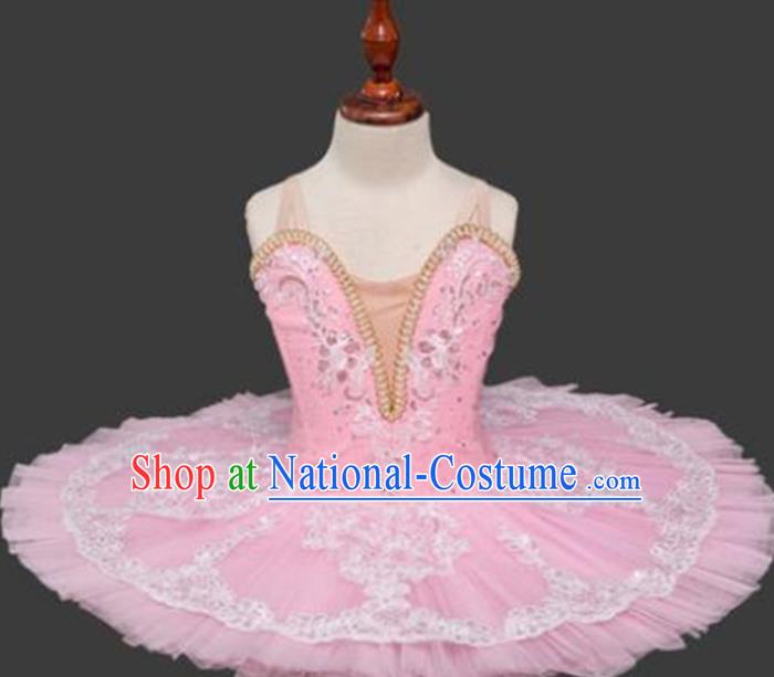 Professional Children Ballet Tutu Pink Short Dress Modern Dance Ballerina Stage Performance Costume for Kids