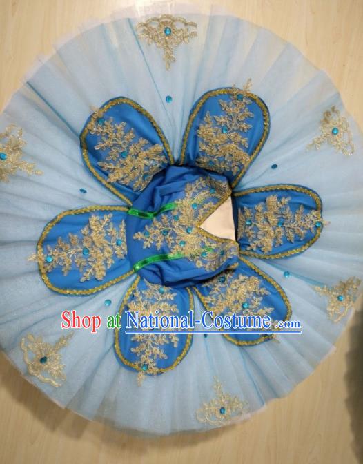 Professional Children Ballet Tutu Blue Short Dress Modern Dance Ballerina Stage Performance Costume for Kids