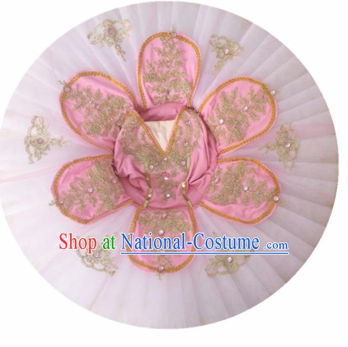 Professional Children Ballet Tutu Pink Short Dress Modern Dance Ballerina Stage Performance Costume for Kids