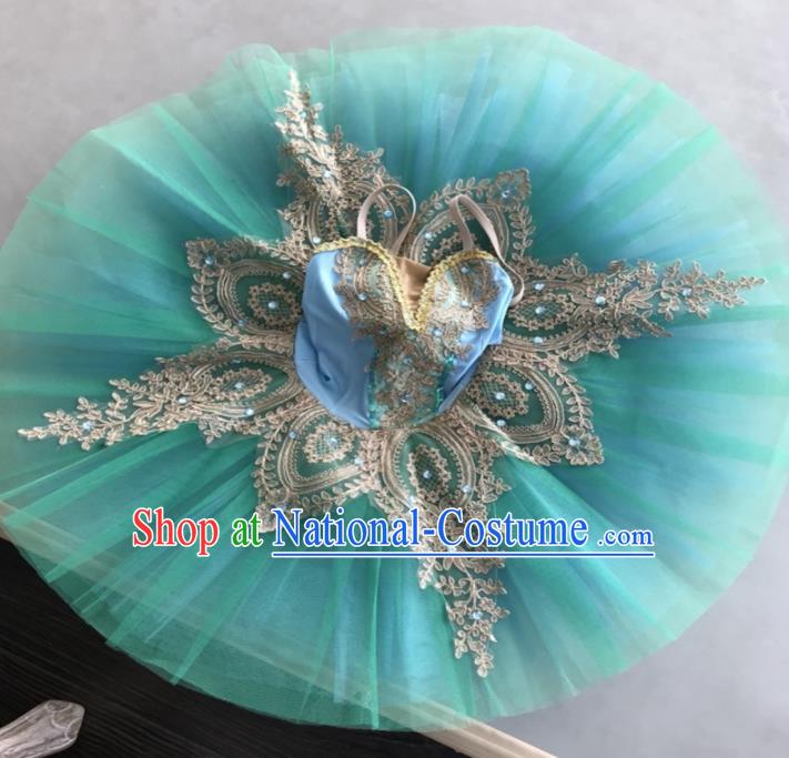 Professional Children Ballet Tutu Green Veil Short Dress Modern Dance Ballerina Stage Performance Costume for Kids