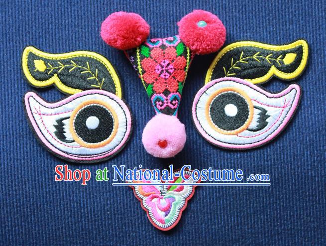 Chinese Traditional Embroidered Tiger Pink Patch Embroidery Applique Craft Embroidering Accessories