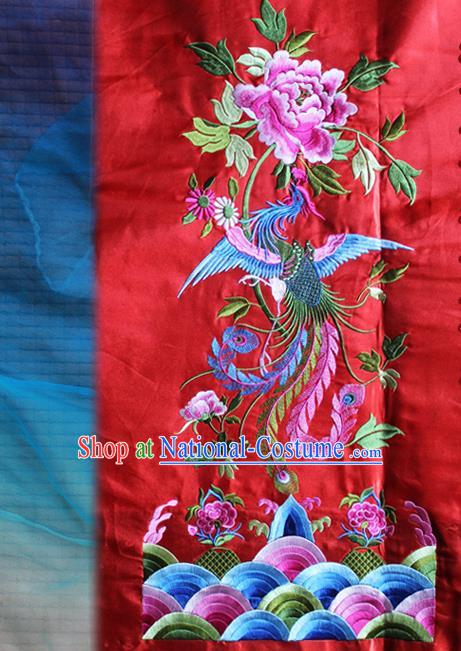 Chinese Traditional Embroidered Phoenix Peony Red Patch Embroidery Dress Applique Craft Embroidering Accessories