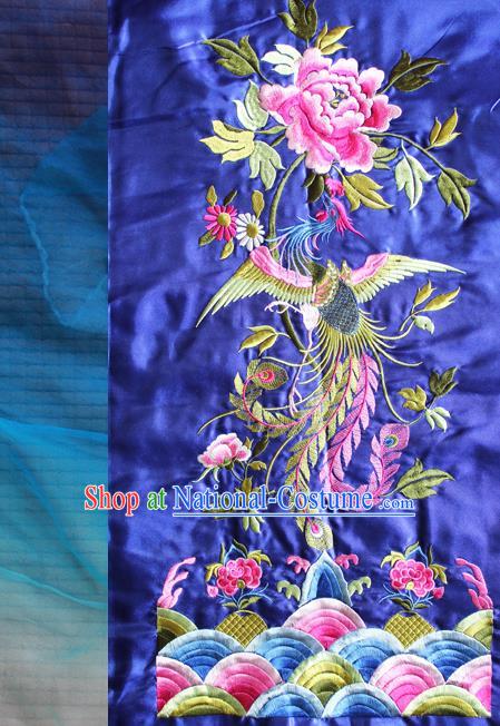 Chinese Traditional Embroidered Phoenix Peony Royalblue Patch Embroidery Dress Applique Craft Embroidering Accessories