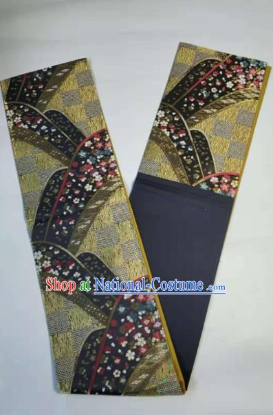 Japanese Geisha Classical Sakura Pattern Navy Brocade Kimono Belts Traditional Japan Yukata Waistband