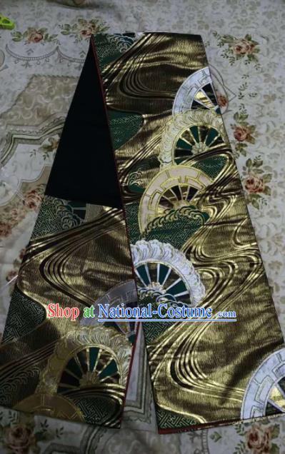 Japanese Geisha Classical Wheel Pattern Black Brocade Kimono Belts Traditional Japan Yukata Waistband