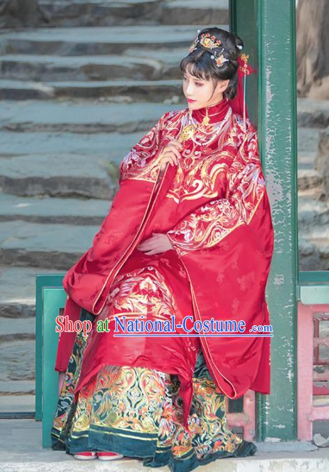 Chinese Traditional Ming Dynasty Wedding Red Hanfu Dress Ancient Royal Queen Costumes for Women