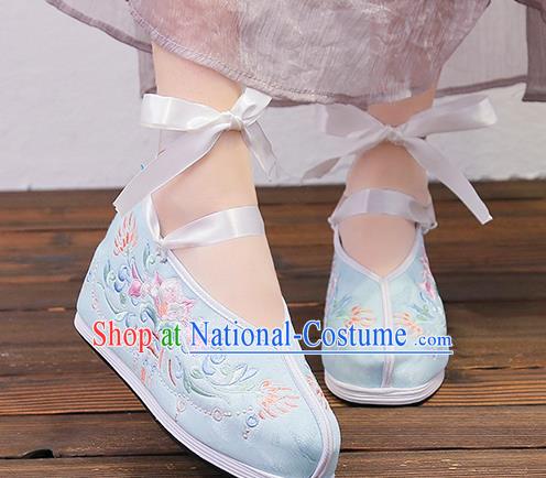 Asian Chinese Traditional Embroidered Blue Shoes Princess Shoes Opera Shoes Hanfu Shoes for Women