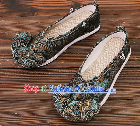 Asian Chinese Traditional Black Satin Embroidered Shoes Princess Shoes Opera Shoes Hanfu Shoes for Women