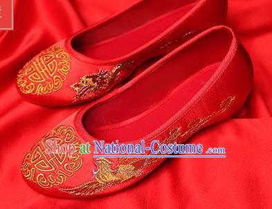 Chinese Traditional Red Embroidered Phoenix Shoes Opera Shoes Hanfu Shoes Wedding Shoes for Women