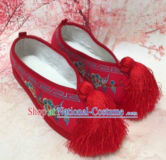 Asian Chinese Traditional Red Embroidered Shoes Princess Shoes Opera Shoes Hanfu Shoes for Women