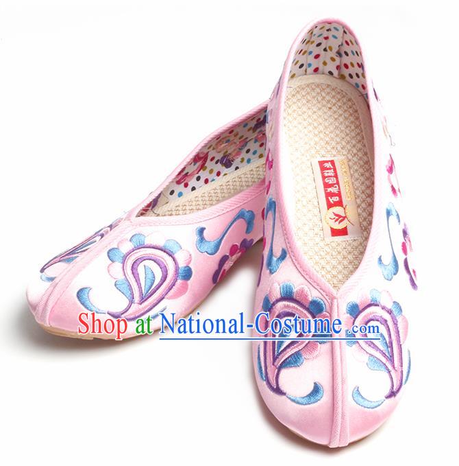 Chinese Traditional Embroidered Pink Shoes Opera Shoes Hanfu Shoes Satin Shoes for Women