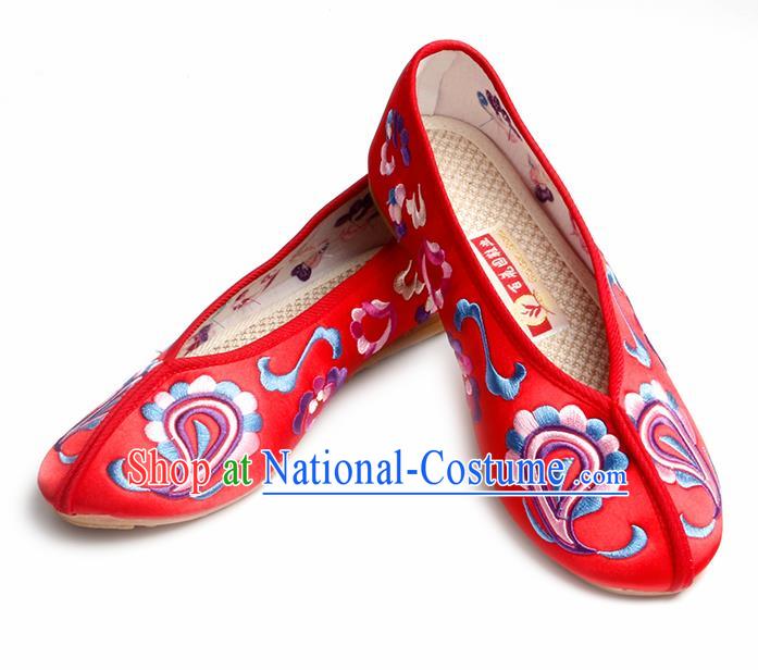 Chinese Traditional Embroidered Red Shoes Opera Shoes Hanfu Shoes Satin Shoes for Women