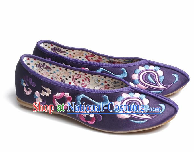 Chinese Traditional Embroidered Purple Shoes Opera Shoes Hanfu Shoes Satin Shoes for Women