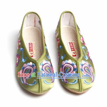 Chinese Traditional Embroidered Green Shoes Opera Shoes Hanfu Shoes Satin Shoes for Women