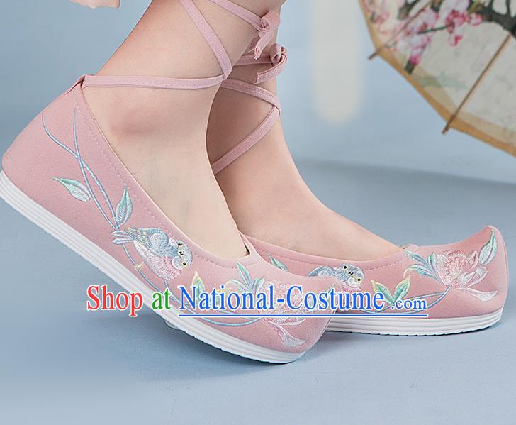 Chinese Traditional Pink Embroidered Shoes Opera Shoes Hanfu Shoes Wedding Shoes for Women