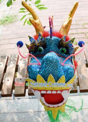 Chinese Traditional Folk Dance Blue Dragon Head Lantern Festival Dragon Dance Prop