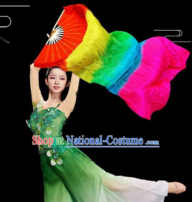 Traditional Chinese Folk Dance Colorful Ribbon Fan Stage Performance Yangko Dance Silk Folding Fan