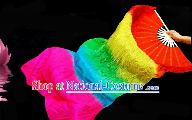 Traditional Chinese Folk Dance Colorful Ribbon Fan Stage Performance Yangko Dance Silk Folding Fan