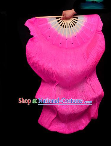 Traditional Chinese Folk Dance Pink Ribbon Fan Stage Performance Yangko Dance Silk Folding Fan