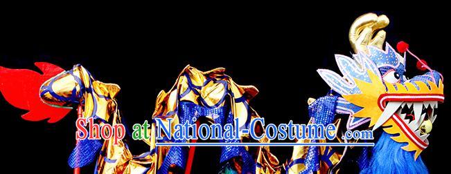 Chinese Traditional Dragon Dance Royalblue Head Lantern Festival Folk Dance Prop Complete Set