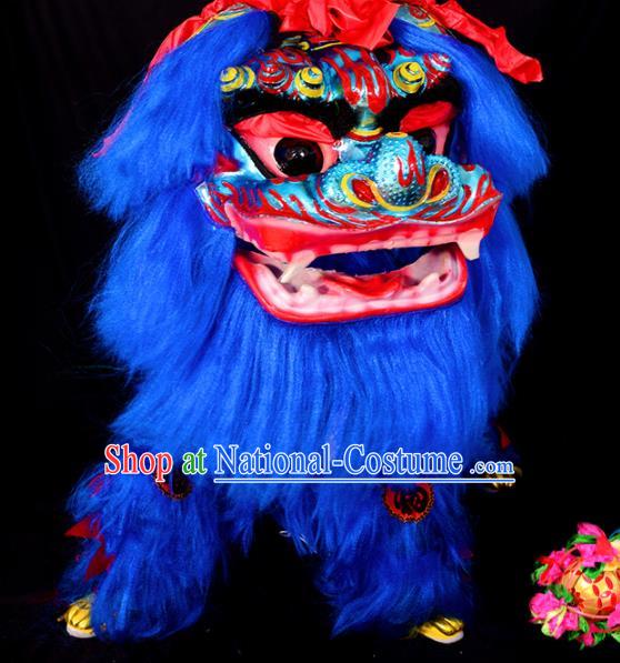 Chinese Traditional Lion Dance Costume Royalblue Fur Lion Head Lantern Festival Folk Dance Prop Complete Set