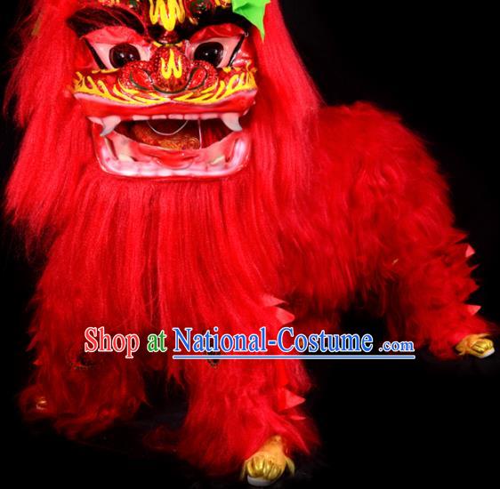 Chinese Traditional Lion Dance Costume Red Fur Lion Head Lantern Festival Folk Dance Prop Complete Set