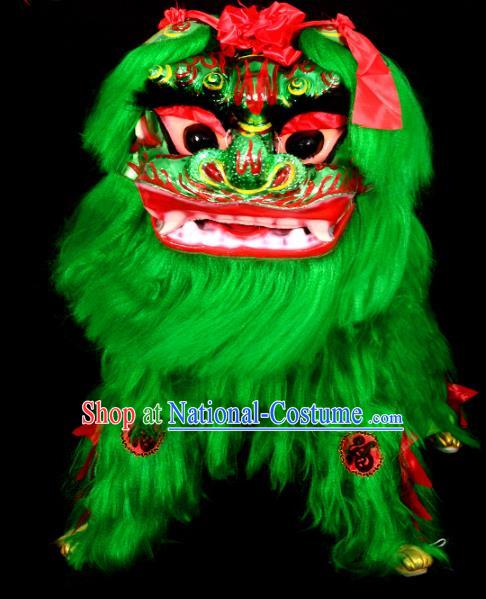 Chinese Traditional Lion Dance Costume Green Fur Lion Head Lantern Festival Folk Dance Prop Complete Set