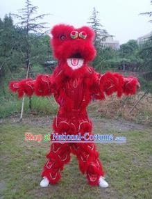 Chinese Traditional Single Lion Dance Red Costume Fur Lion Head Lantern Festival Folk Dance Prop Complete Set