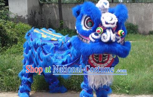 Chinese Traditional Lion Dance Royalblue Costume Fur Lion Head Lantern Festival Folk Dance Prop Complete Set