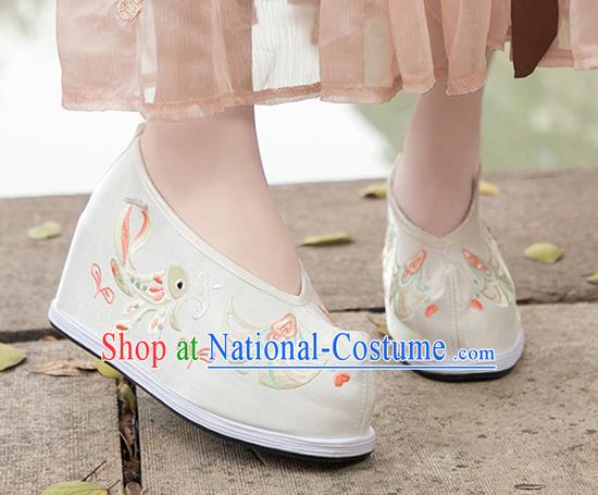 Asian Chinese Traditional Wedding Shoes Embroidered Beige Shoes Opera Shoes Hanfu Shoes for Women