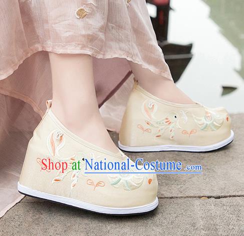 Asian Chinese Traditional Wedding Shoes Embroidered Khaki Shoes Opera Shoes Hanfu Shoes for Women