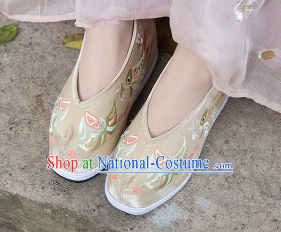 Asian Chinese Traditional Wedding Shoes Embroidered Khaki Shoes Opera Shoes Hanfu Shoes for Women