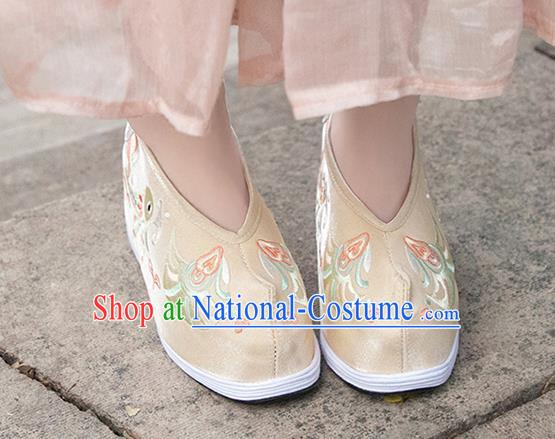 Asian Chinese Traditional Wedding Shoes Embroidered Khaki Shoes Opera Shoes Hanfu Shoes for Women