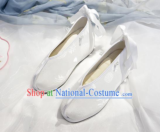 Asian Chinese Traditional Princess Shoes White Satin Shoes Opera Shoes Hanfu Shoes for Women