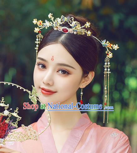 Chinese Traditional Wedding Bride Cloisonn Butterfly Hair Crown Hairpins Hair Accessories for Women