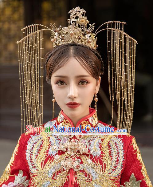 Chinese Traditional Ancient Wedding Bride Golden Phoenix Coronet Hair Accessories for Women