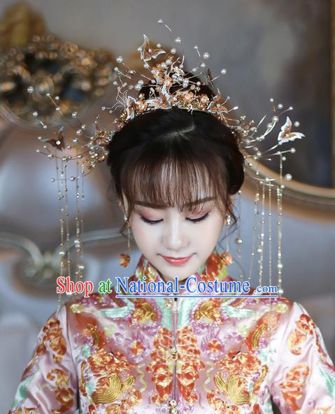 Chinese Traditional Ancient Bride Butterfly Phoenix Coronet Wedding Hair Accessories for Women