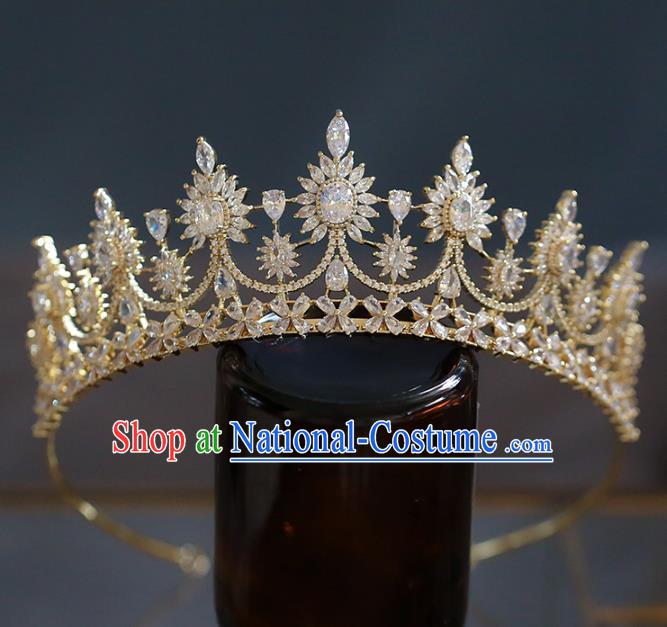 Top Grade Baroque Queen Golden Crystal Royal Crown Wedding Bride Hair Accessories for Women