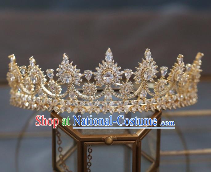 Top Grade Baroque Queen Golden Crystal Royal Crown Wedding Bride Hair Accessories for Women