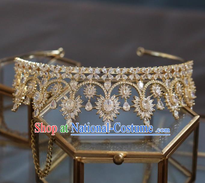 Top Grade Baroque Queen Golden Crystal Royal Crown Wedding Bride Hair Accessories for Women