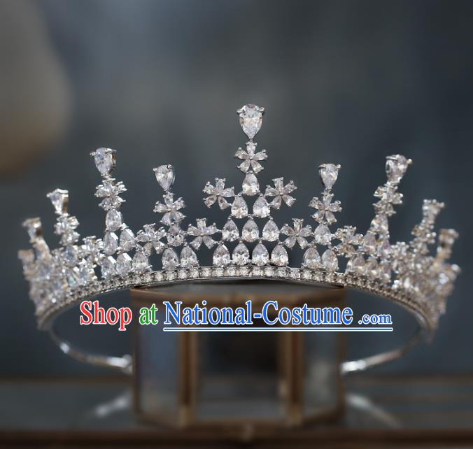 Top Grade Baroque Queen Zircon Argent Royal Crown Wedding Bride Hair Accessories for Women