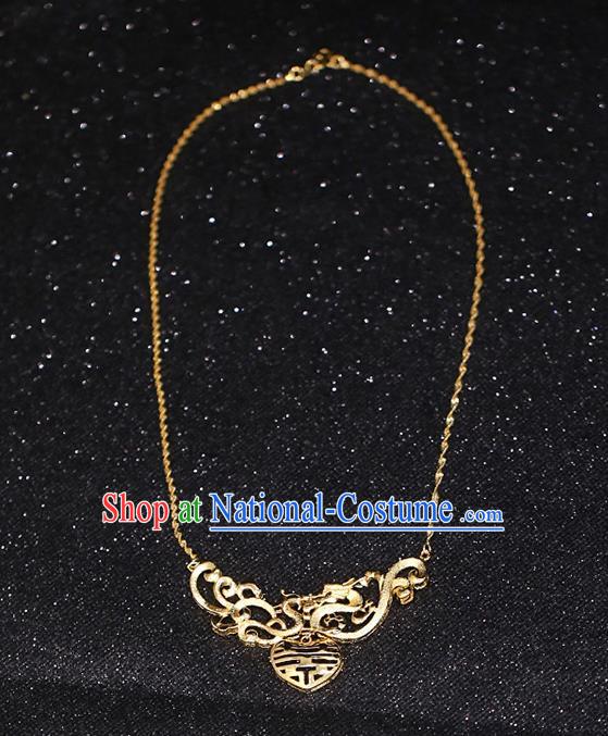 Chinese Ancient Wedding Golden Necklace Accessories Traditional Bride Necklet for Women