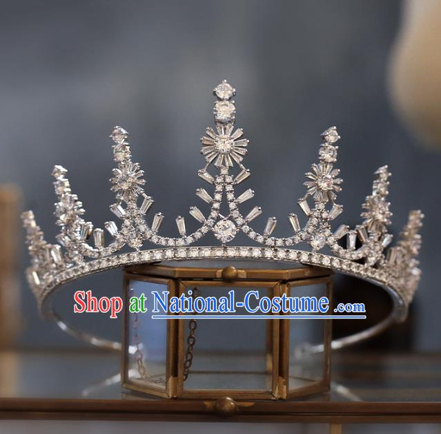 Top Grade Baroque Queen Zircon Snowflake Royal Crown Wedding Bride Hair Accessories for Women