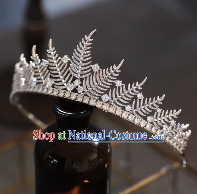 Top Grade Baroque Queen Luxury Zircon Leaf Royal Crown Wedding Bride Hair Accessories for Women