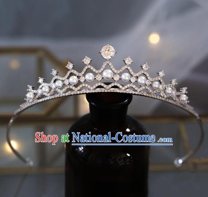 Top Grade Baroque Queen Luxury Zircon Pearls Royal Crown Wedding Bride Hair Accessories for Women